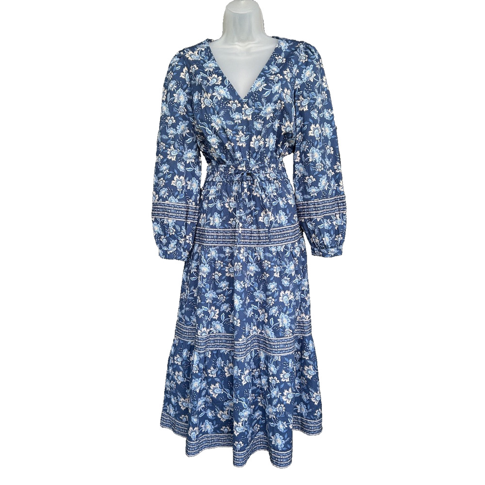 NEW Loft Paisley Bow Pocket Boho Maxi Dress Blue NWT Size XS Cottagecore Boho - Picture 2 of 14